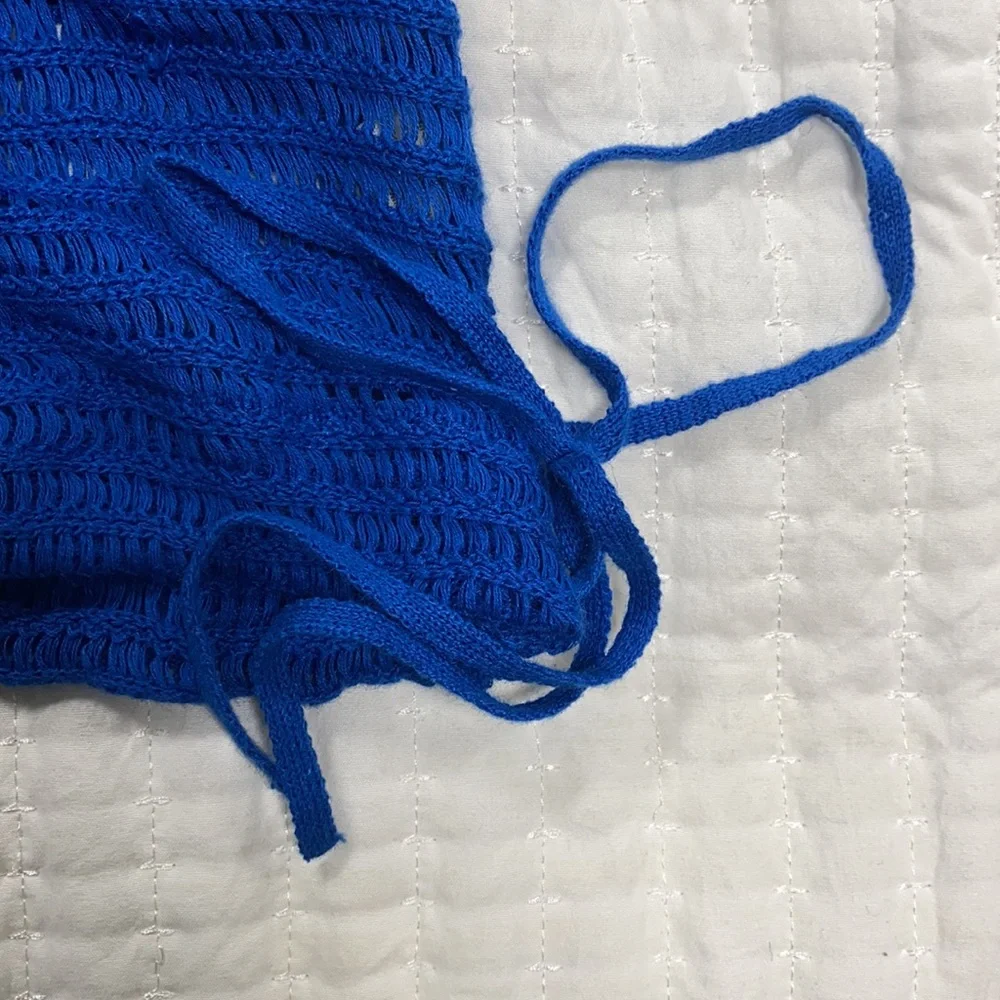 Free People Ruffle Sleeves Knit Blue Blouse Size XS - Picture 4 of 6